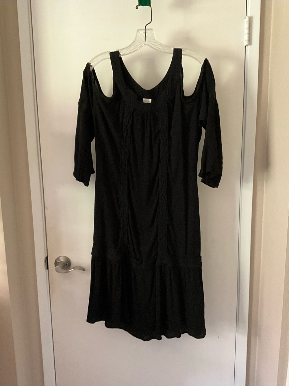 Terra & Sky Black Textured Scoop Neck Peekaboo Shoulder Dress